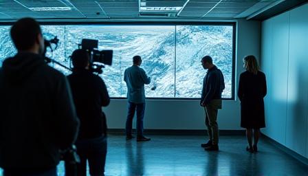 Filmteam filmt eine Szene in einem Wetterforschungszentrum